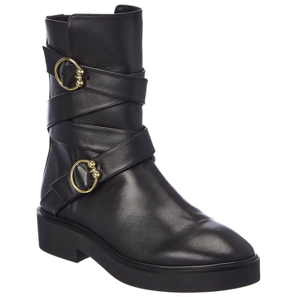NWOB Stuart Weitzman Women's Luxering Belted Leather Bootie in Black Size 10